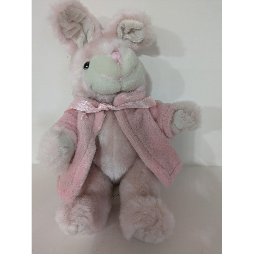 Vintage 1997 Chrisha Creations Pink Plush Bunny Rabbit with Jacket Soft Toy